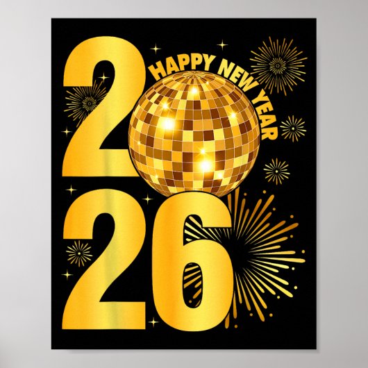 Happy New Year 2026 Coquette Bow Disco Ball New Ye Poster (Voorkant)