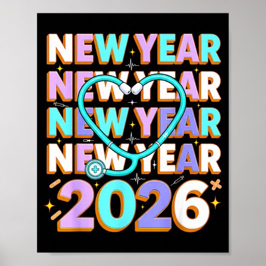 Happy New Year 2026 Coquette Bows New Years Nurse  Poster (Voorkant)