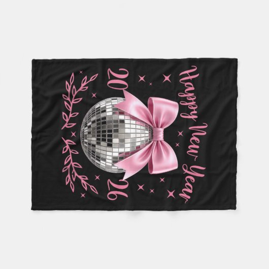 Happy New Year 2026 Coquette Nk Bow Disco Ball Wom Fleece Deken (Voorkant (Horizontaal))