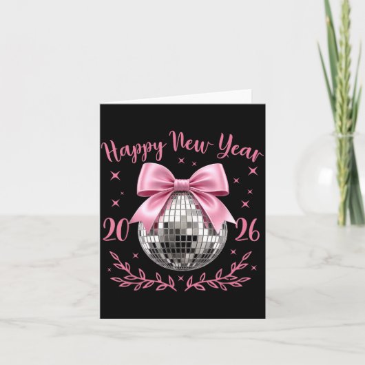 Happy New Year 2026 Coquette Nk Bow Disco Ball Wom Kaart (Voorkant)