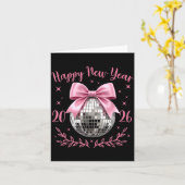 Happy New Year 2026 Coquette Nk Bow Disco Ball Wom Kaart (Gele Bloem)