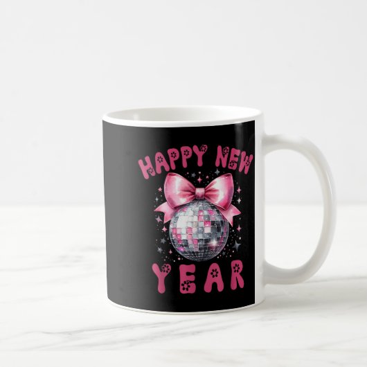 Happy New Year 2026 Coquette Nk Bow Disco Ball Wom Koffiemok (Rechts)