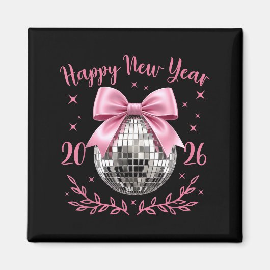 Happy New Year 2026 Coquette Nk Bow Disco Ball Wom Magneet (Voorkant)