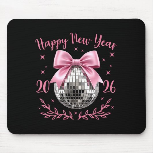 Happy New Year 2026 Coquette Nk Bow Disco Ball Wom Muismat (Voorkant)