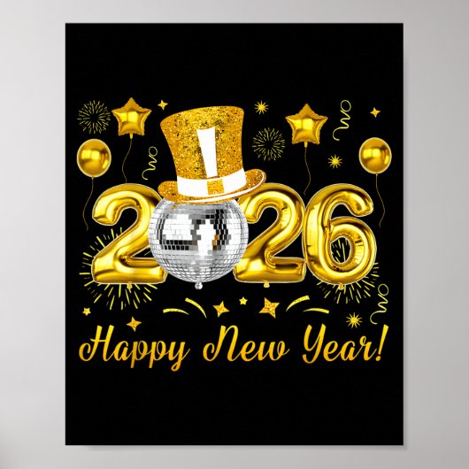 Happy New Year 2026 Countdown Party Balloons Firew Poster (Voorkant)