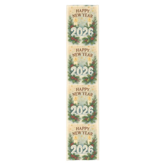 happy new year 2026 cozy table runner korte tafelloper (Voorkant)