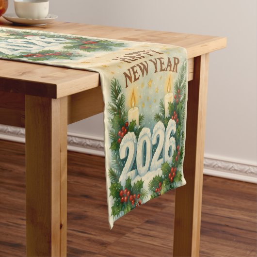 happy new year 2026 cozy table runner korte tafelloper (Voorbeeld)