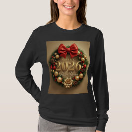 happy new year 2026 cozy wreath long sleeve t-shirt