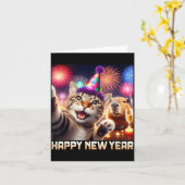 Happy New Year 2026 Cute Cat Capybara Party Art  Kaart (Gele Bloem)