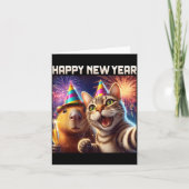Happy New Year 2026 Cute Cat Capybara Party Art  Kaart (Voorkant)