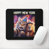 Happy New Year 2026 Cute Cat Capybara Party Art  Muismat (Met muis)