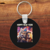 Happy New Year 2026 Cute Cat Capybara Party Art  Sleutelhanger (Voorkant)