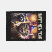 Happy New Year 2026 Cute Cat Raccoon Celebration  Fleece Deken (Voorkant (Horizontaal))