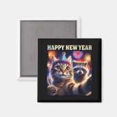 Happy New Year 2026 Cute Cat Raccoon Celebration  Magneet (Voorkant / Achterkant)
