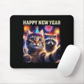 Happy New Year 2026 Cute Cat Raccoon Celebration Muismat (Met muis)