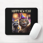 Happy New Year 2026 Cute Cat Raccoon Celebration  Muismat (Met muis)