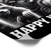 Happy New Year 2026 Cute Cat Raccoon Celebration  Poster (Hoek)