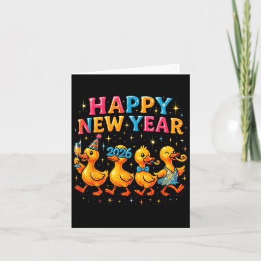 Happy New Year 2026 Cute Duck Party Gift  Kaart (Voorkant)