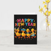 Happy New Year 2026 Cute Duck Party Gift  Kaart (Gele Bloem)