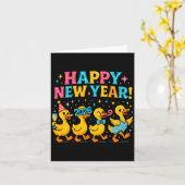 Happy New Year 2026 Cute Duck Party Gift Long Slee Kaart (Gele Bloem)