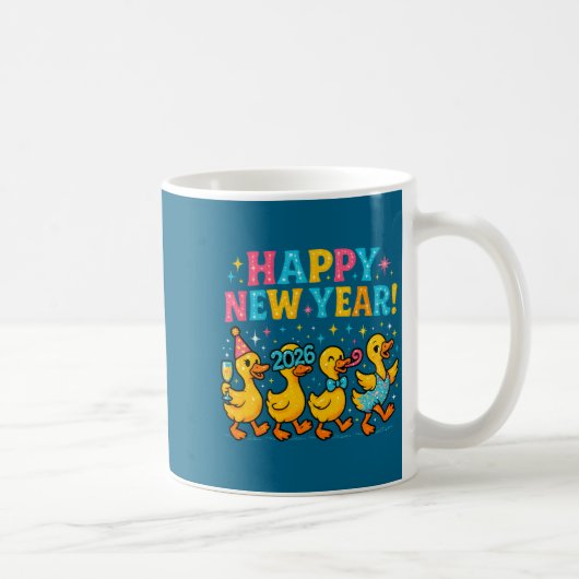 Happy New Year 2026 Cute Duck Party Gift Long Slee Koffiemok (Rechts)