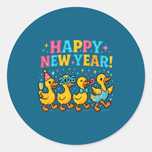 Happy New Year 2026 Cute Duck Party Gift Long Slee Ronde Sticker (Voorkant)