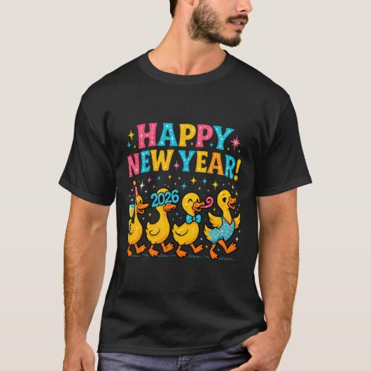 Happy New Year 2026 Cute Duck Party Gift Long Slee T-shirt (Voorkant)