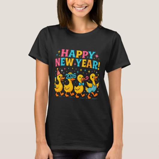 Happy New Year 2026 Cute Duck Party Gift Long Slee T-shirt (Voorkant)