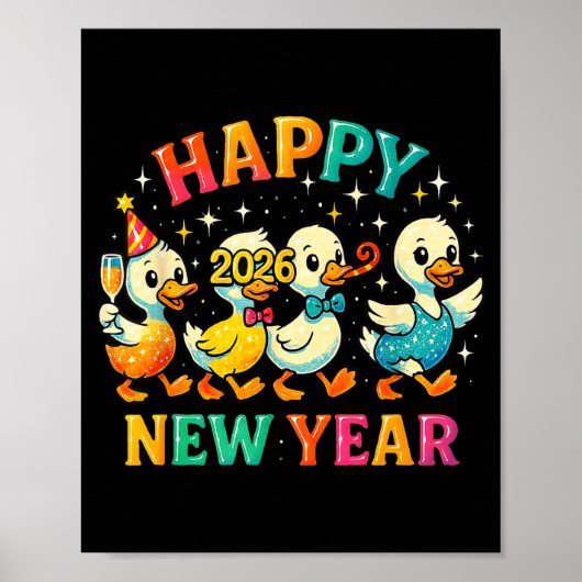 Happy New Year 2026 Cute Duck Party Gift  Poster (Voorkant)