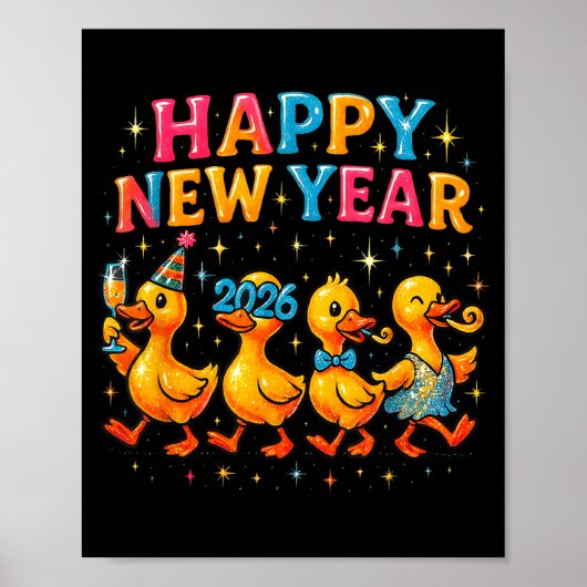 Happy New Year 2026 Cute Duck Party Gift  Poster (Voorkant)