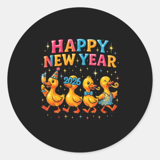 Happy New Year 2026 Cute Duck Party Gift  Ronde Sticker (Voorkant)