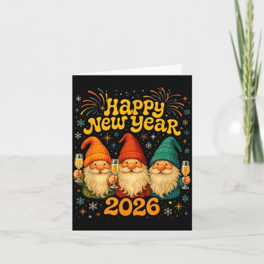 Happy New Year 2026 Cute Gnome Party Gift  Kaart (Voorkant)