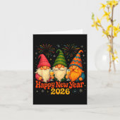 Happy New Year 2026 Cute Gnome Party Gift  Kaart (Gele Bloem)