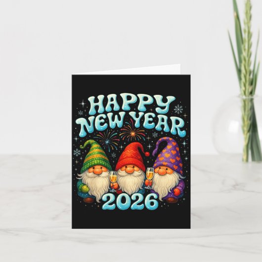 Happy New Year 2026 Cute Gnome Party Gift Kaart (Voorkant)