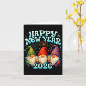 Happy New Year 2026 Cute Gnome Party Gift Kaart (Gele Bloem)