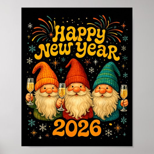 Happy New Year 2026 Cute Gnome Party Gift  Poster (Voorkant)
