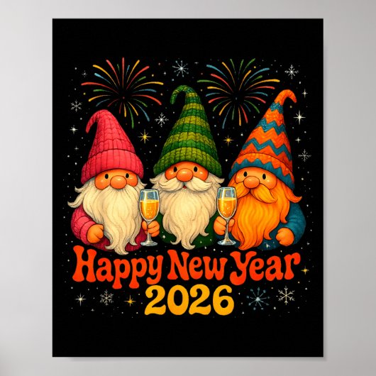 Happy New Year 2026 Cute Gnome Party Gift Poster (Voorkant)