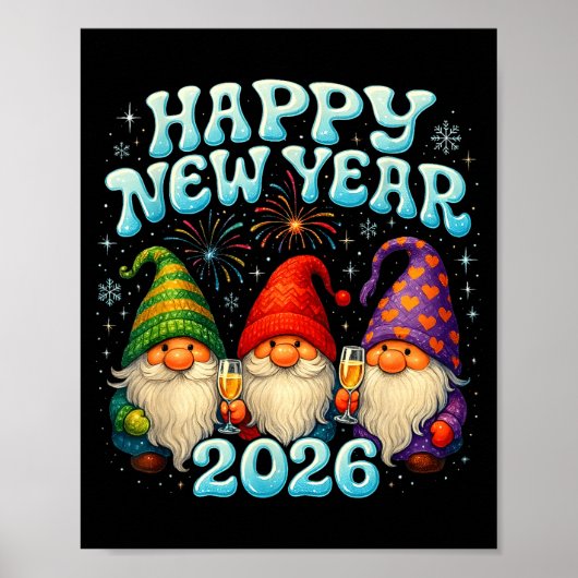 Happy New Year 2026 Cute Gnome Party Gift  Poster (Voorkant)
