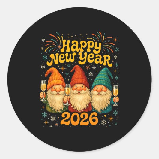 Happy New Year 2026 Cute Gnome Party Gift Ronde Sticker (Voorkant)