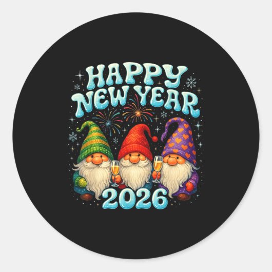Happy New Year 2026 Cute Gnome Party Gift  Ronde Sticker (Voorkant)