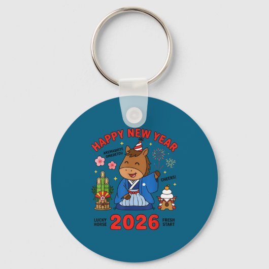 Happy New Year 2026 Cute Horse Japanese Celebratio Sleutelhanger (Voorkant)