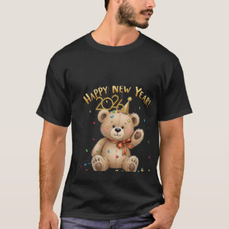 Happy New Year 2026 Cute Teddy Bear Illustration T-shirt