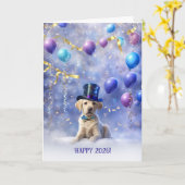 Happy New Year 2026 Cute Yellow Labrador Retriever Kaart (Gele Bloem)