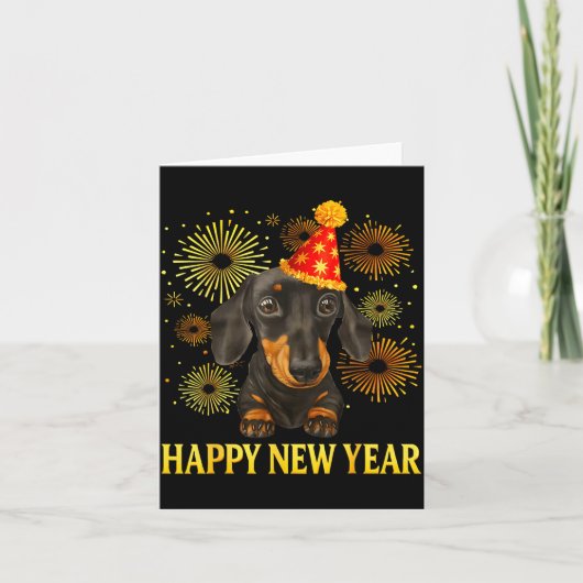 Happy New Year 2026 Dachshund Fireworks New Years  Kaart (Voorkant)