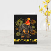 Happy New Year 2026 Dachshund Fireworks New Years  Kaart (Gele Bloem)