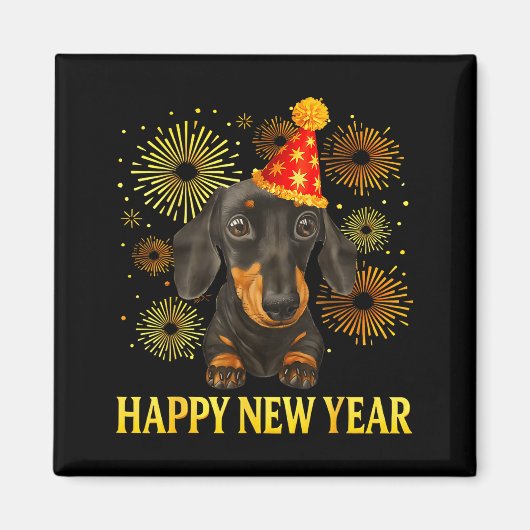 Happy New Year 2026 Dachshund Fireworks New Years  Magneet (Voorkant)
