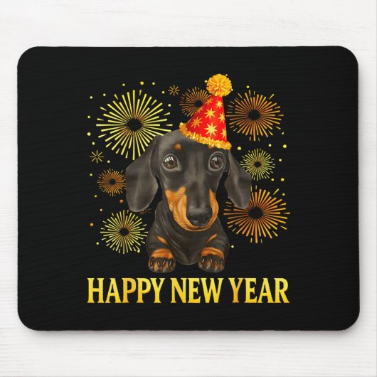 Happy New Year 2026 Dachshund Fireworks New Years  Muismat (Voorkant)