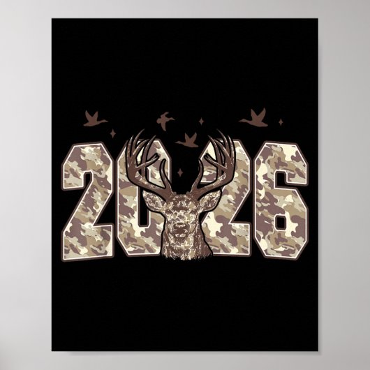 Happy New Year 2026 Deer Buck Hunting Camo Camoufl Poster (Voorkant)