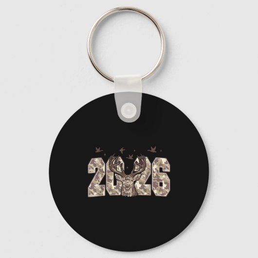 Happy New Year 2026 Deer Buck Hunting Camo Camoufl Sleutelhanger (Voorkant)