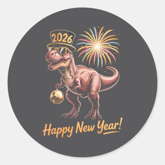 Happy New Year 2026 Dinosaur Funny Dino Tee For Ad Ronde Sticker (Voorkant)